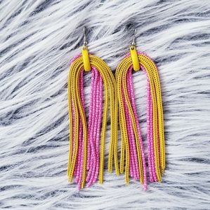 80's bright pink & mustard chain earrings